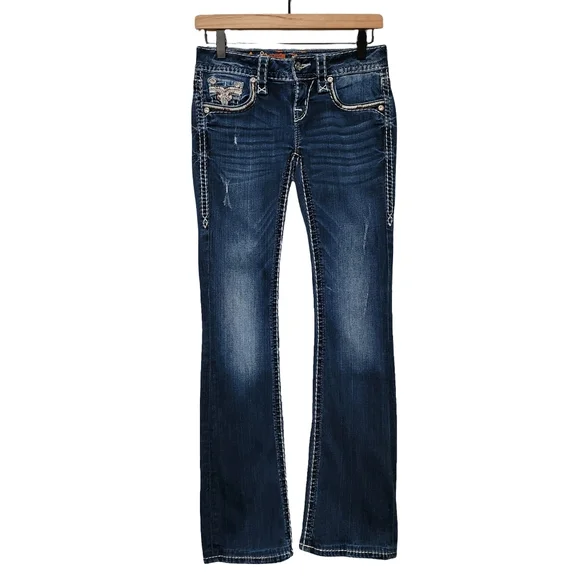 ROCK REVIVAL Betty Jeans Womens Size 23 Bootcut Y2K Bling Distressed Rhinestones - Picture 2 of 15